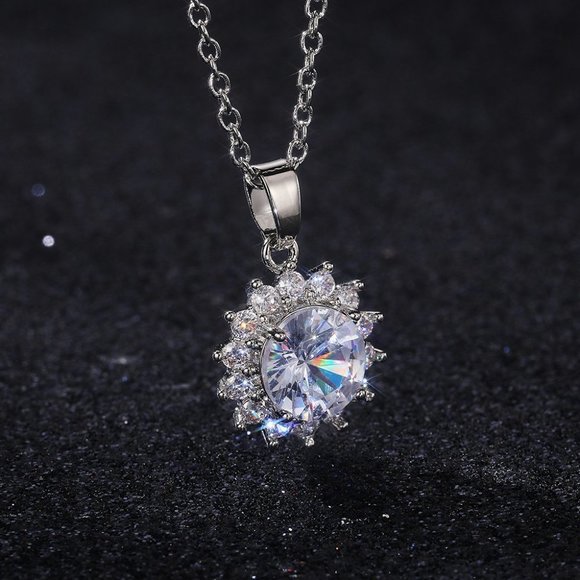 🍁 Shiny Round Sun Flower CZ Silver Romantic Necklace for Women, EVGG1099 - Picture 3 of 3